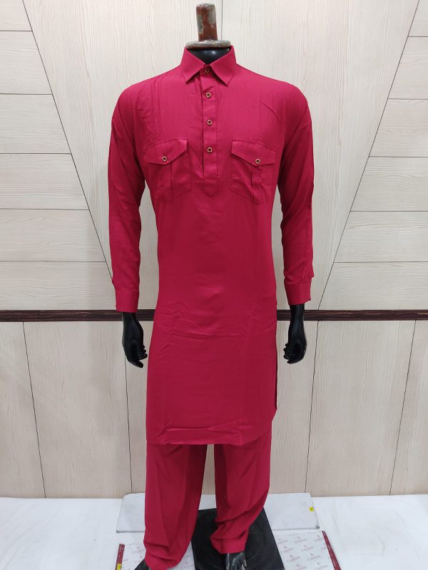 Pathan Suit With Salwar-Medium Violet Red